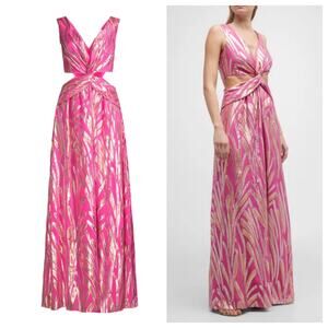 Ramy Brook Maxi Pink Gold Metallic Irene Cutout Metallic Silk Gown New size 14